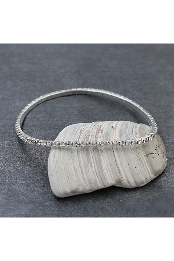 Single row elastic thin bracelet, single row bracelet, silver, white diamond-1 pcs