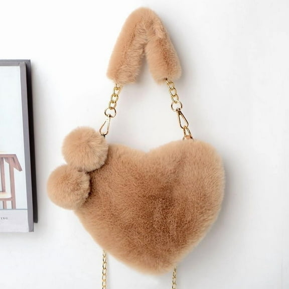 Single shoulder large capacity women's plush diagonal cross bag, cute and fashionable hand-held heart-shaped bag