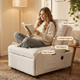 thumbnail image 1 of Handrail-free single sofa bed, made of soft teddy velvet fabric, suitable for small living rooms or study rooms, in white, 1 of 7