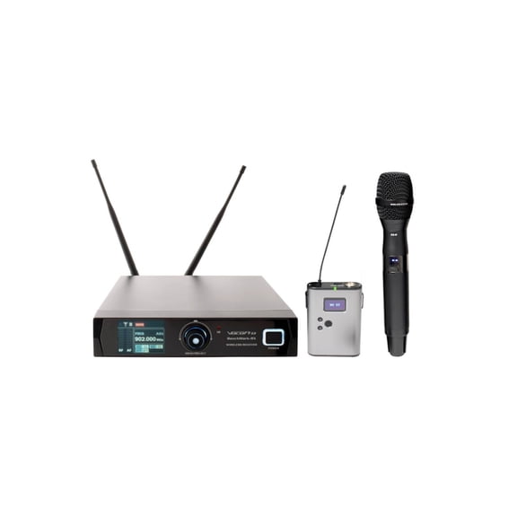 Single user, true diversity PLL wireless bodypack system with handheld mic