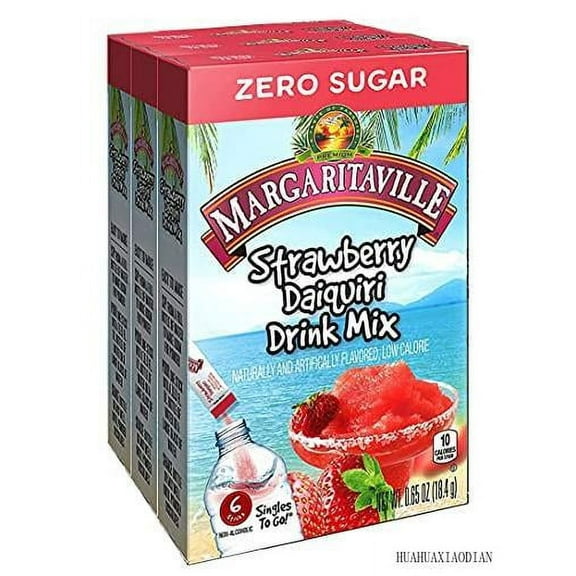 Singles To Go Water Drink Mix - Strawberry Daiquiri Flavored, Non-Alcoholic Powder Sticks (3 Boxes With 6 Packets Each - 18 Total Servings), 0.65 Ounce (Pack Of 3)