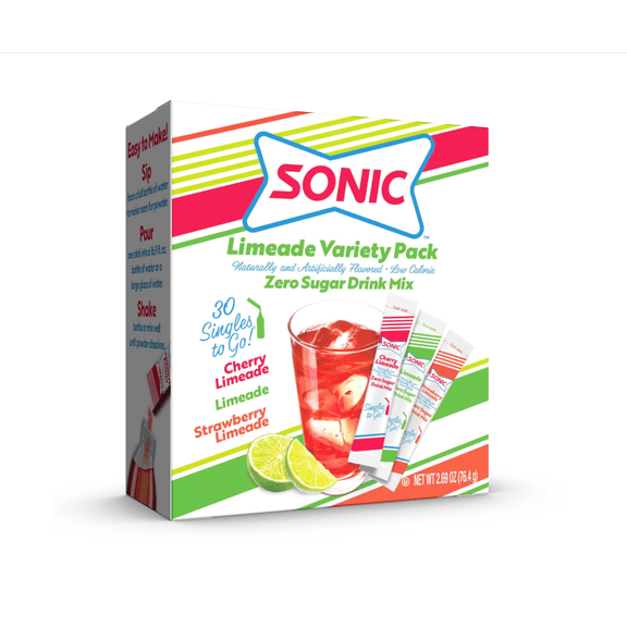 Singles To Go Limeade Variety Pack, Watertok Powdered Drink Mix, Includes 3 Flavors, Limeade, Cherry Limeade, Strawberry Limeade, 1 Box (30 Servings)