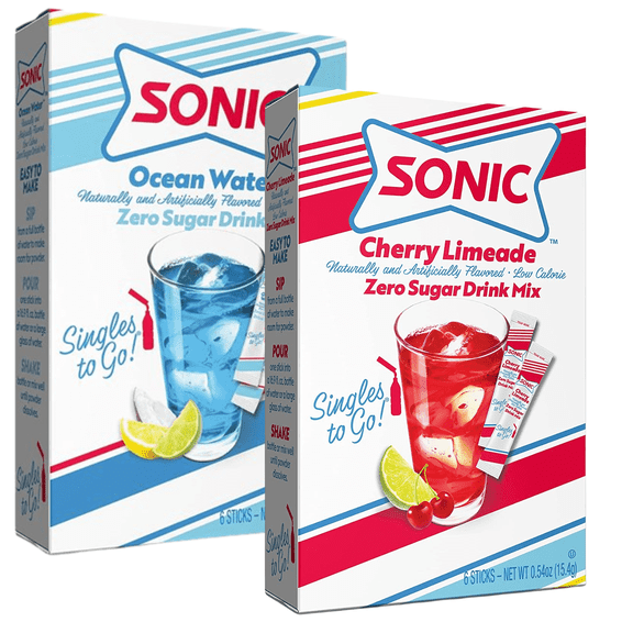 Sonic Singles To Go Powdered Drink Mix, 2 Ocean Water and 2 Cherry  24 Total Servings