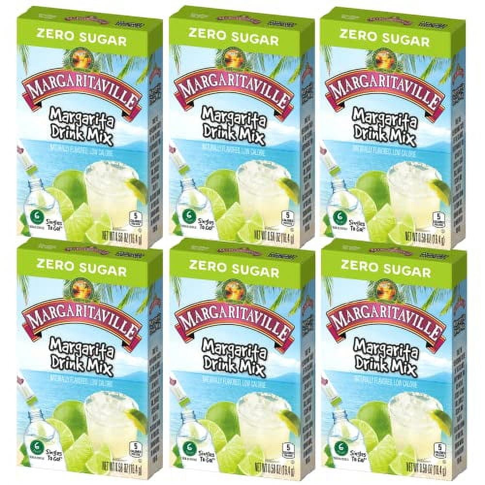 Singles To Go Water Drink Mix - Margarita Flavored, Non-Alcoholic Powder Sticks (6 Boxes With 6 Packets Each - 36 Total Servings