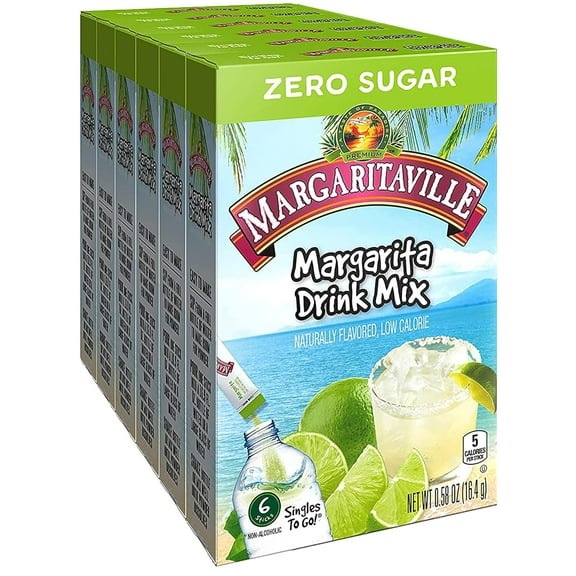 Singles To Go Water Drink Mix - Margarita Flavored, Non-Alcoholic Powder Sticks (Margarita, Pack - 6)