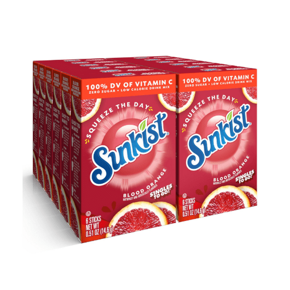 Singles to go Drink Mix Packets, Blood Orange, 6-Count Box Powdered Drink Packets with Vitamin C, 72 Total Powder Sticks