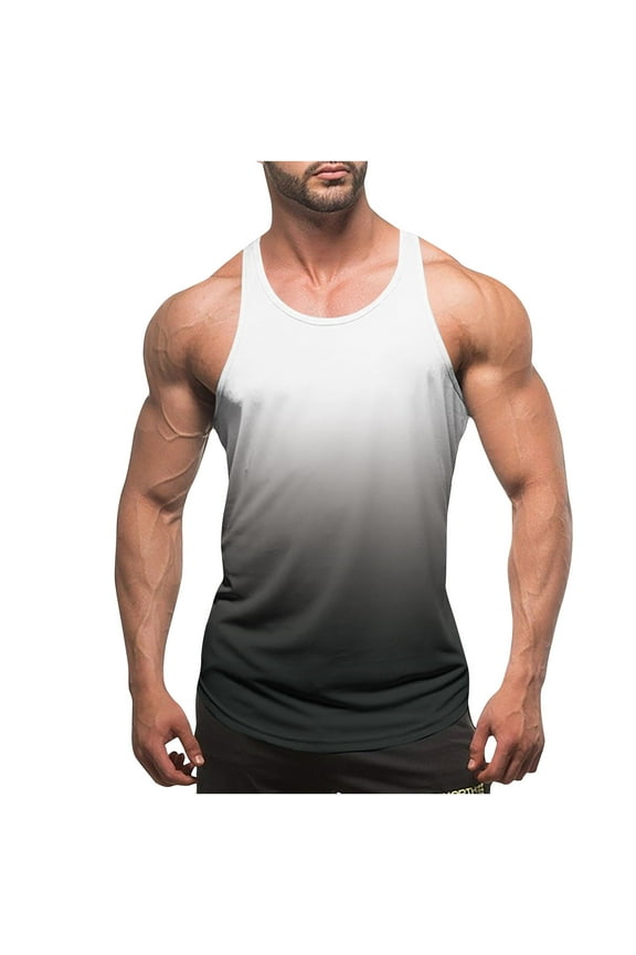 Singlet For Men Printed Round Neck Motion Sports Tank Tops White Size M