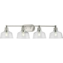 Singleton Collection Four-Light 36" Brushed Nickel Farmhouse Vanity Light with Clear Glass Shades
