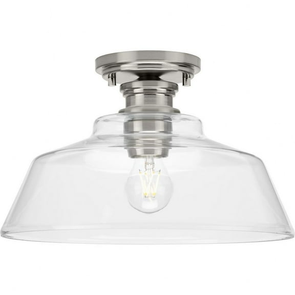 Singleton Collection One-Light 14" Brushed Nickel Farmhouse Medium Semi-Flush Mount Light with Clear Glass Shade