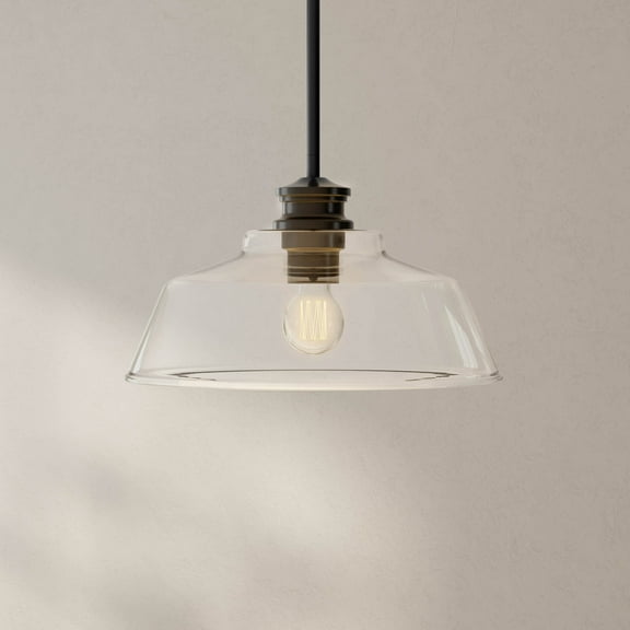 Singleton Collection One-Light 14" Matte Black Farmhouse Medium Pendant Light with Clear Glass Shade