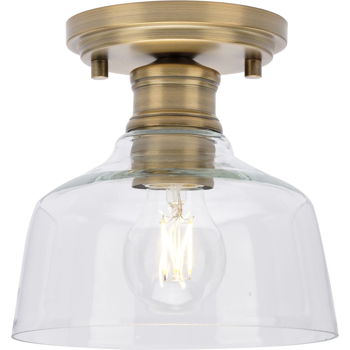 Vintage Brass and Clear Glass Semi-Flush Mount Light