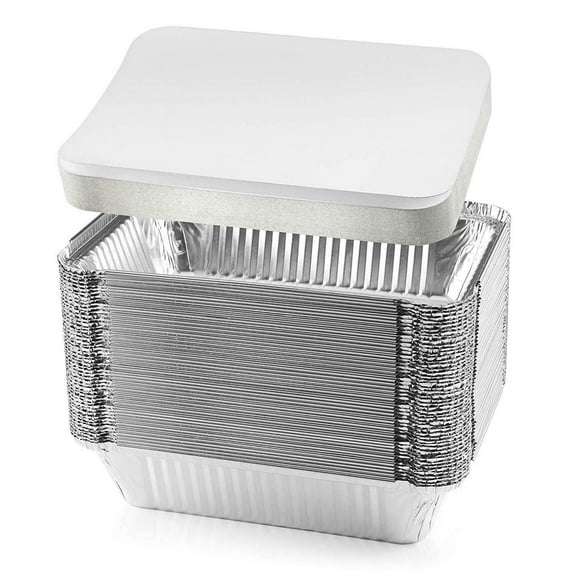 Singleware 8.4” x 5.9” Aluminum Pans with Lids Heavy Duty Aluminum Tray Foil Pans, 50-Pack