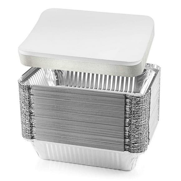 Singleware 8.4 x 5.9 Aluminum Pans with Lids Heavy Duty Aluminum Tray Foil Pans, 50-Pack