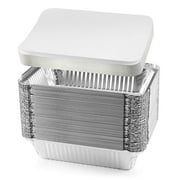 Singleware 8.4  x 5.9  Aluminum Pans with Lids Heavy Duty Aluminum Tray Foil Pans, 50-Pack