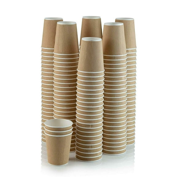 NYHI 150 8 oz Ripple Kraft Paper Cups Brown Hot Cold 3 Layer Rippled Small Insulated Disposable Coffee Cups for Cappuccino Hot Cocoa or Iced Drinks