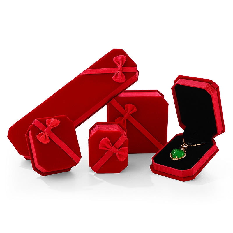 Singli Classic Octagonal Velvet Bow Jewelry Box Velvet Ring Pendant