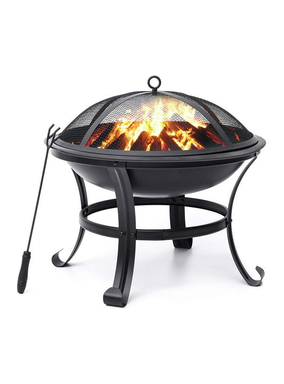 SinglyFire 22 inch Fire Pit for Outside Portable Wood Burning Fire Pit Outdoor Small Firepit Bowl Thick Steel Stand with Spark Screen, Log Grate, Poker for Patio Camping