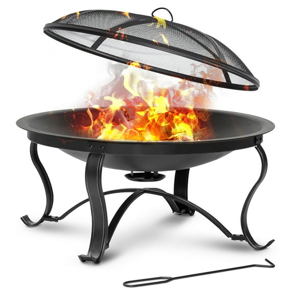 SinglyFire 30 inch Fire Pits for Outside Firepit Outdoor Wood Burning Bonfire Pit Steel Firepit Bowl for Patio Backyard Camping, with Ash Plate, Spark Screen, Log Grate, Poker