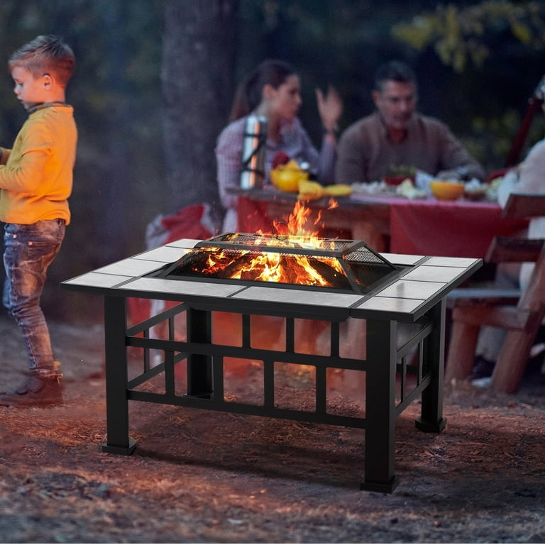 Fire Pit Outdoor BBQ Square Metal Table Patio Garden Stove Wood Burning Fireplace Fire Pit Outdoor BBQ Square Metal Table Patio Garden Stove Wood Burning Fireplace