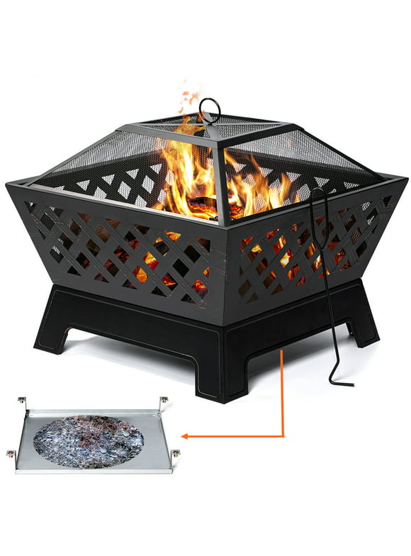 Singlyfire 26inch Fire Pits for Outside Wood Burning Firepit for Backyard Patio Garden Outdoor Fire Pit Wood Burning with Ash Plate Spark Screen Log Grate Fire Poker