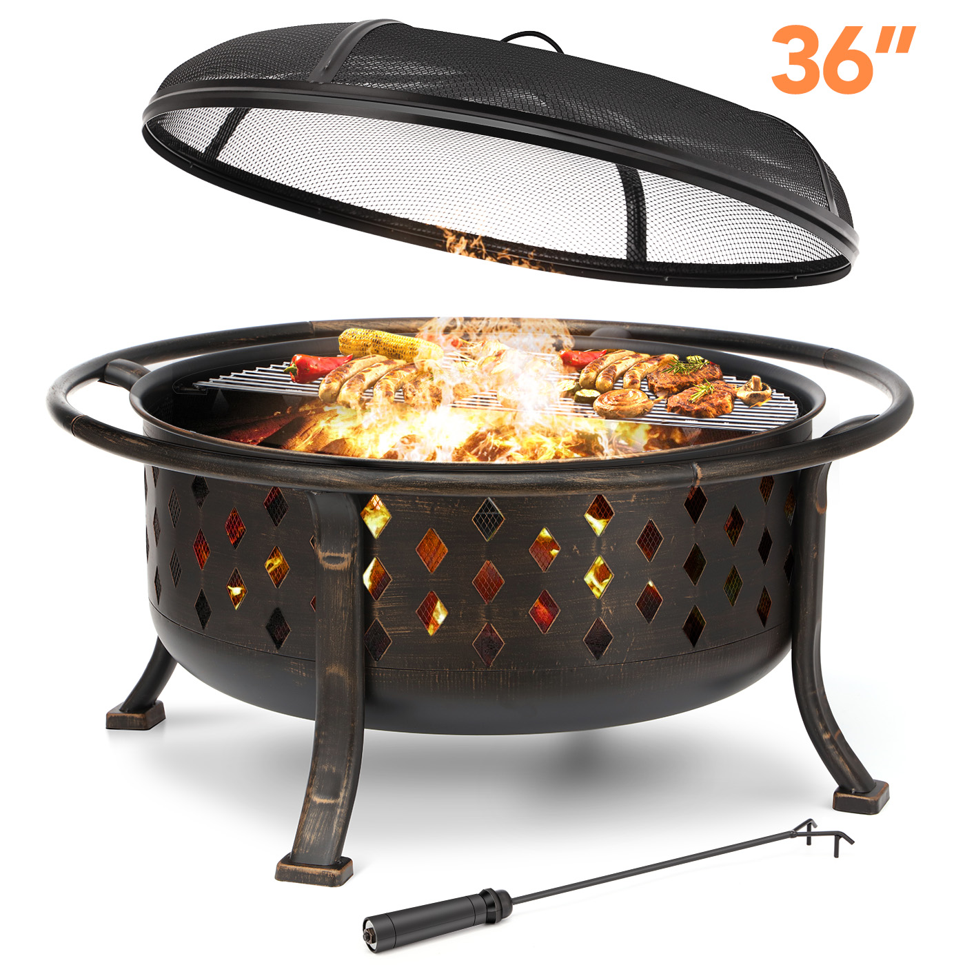 Singlyfire 36 inch Fire Pit for Outside Wood Burning Fire Pit Large Deep Fire Bowl for Camping Picnic Bonfire Patio Outside Backyard Garden Bonfire Pit with Cooking Grill Grate Spark Screen Log Grate - image 1 of 9