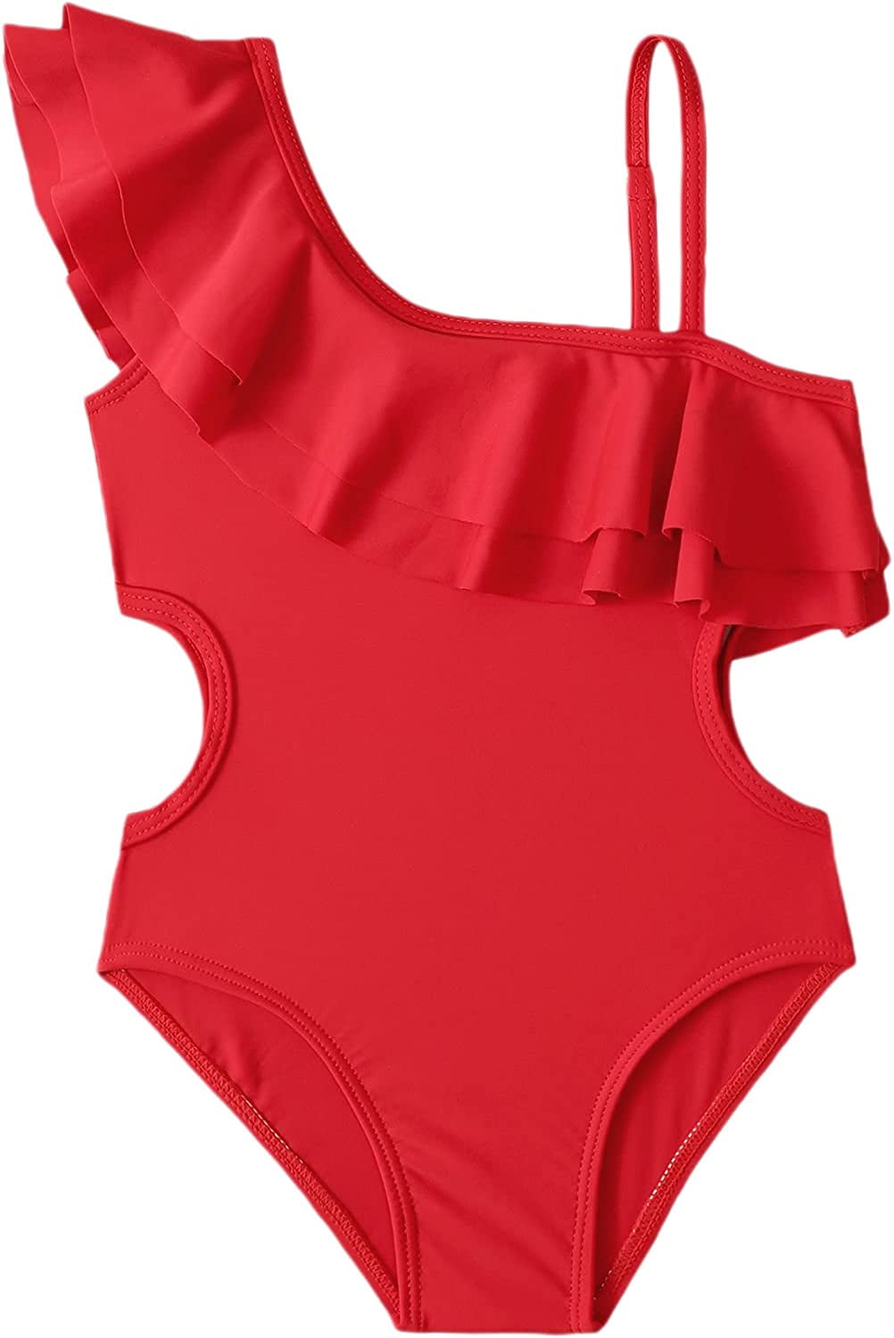 Singreal Girl's Cute Bathing Suit One Shoulder Ruffle Trim One Piece Swimsuit