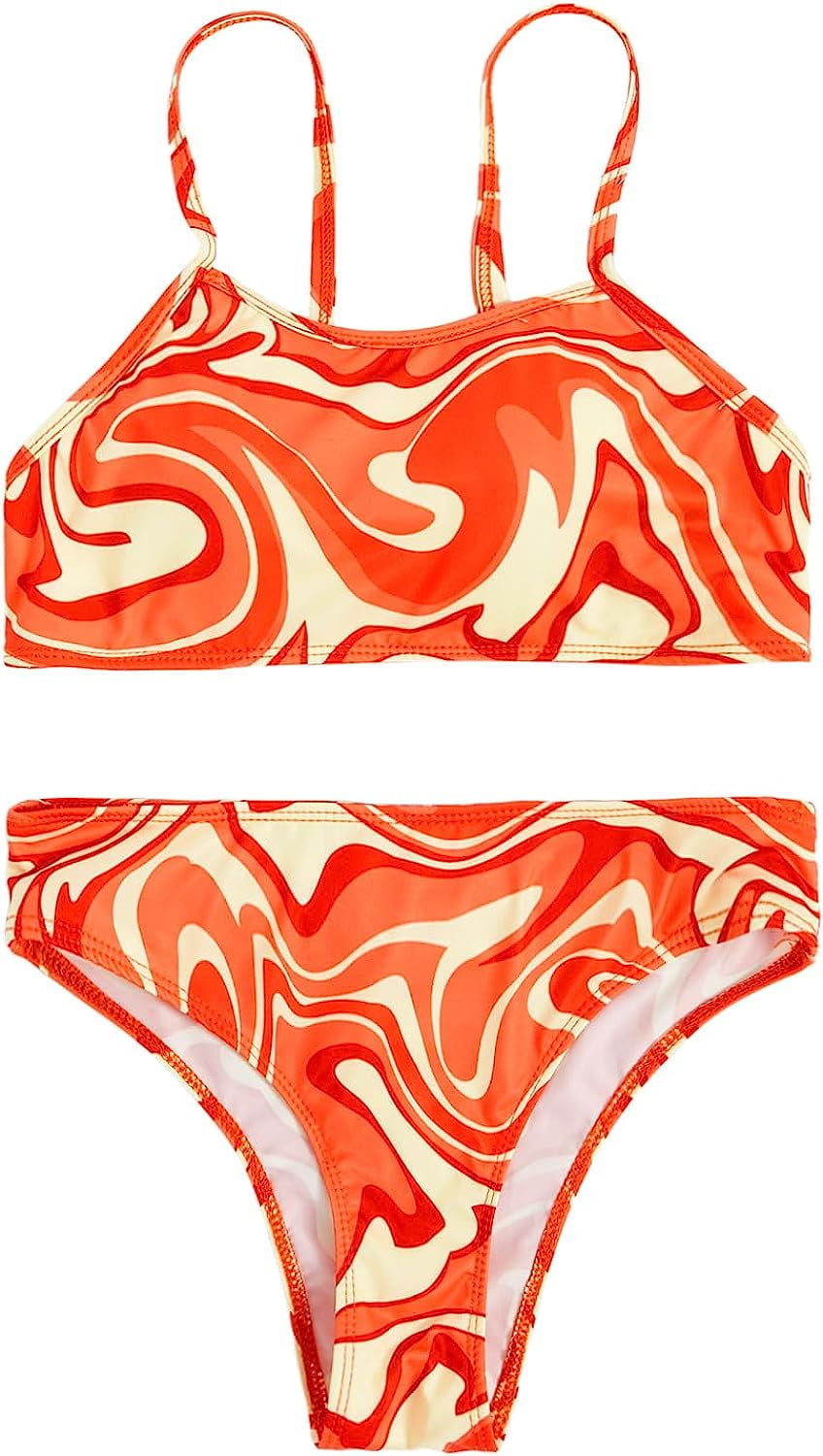 Singreal Girl's Swimwear Beach Sport All Over Marble Print 2 Piece