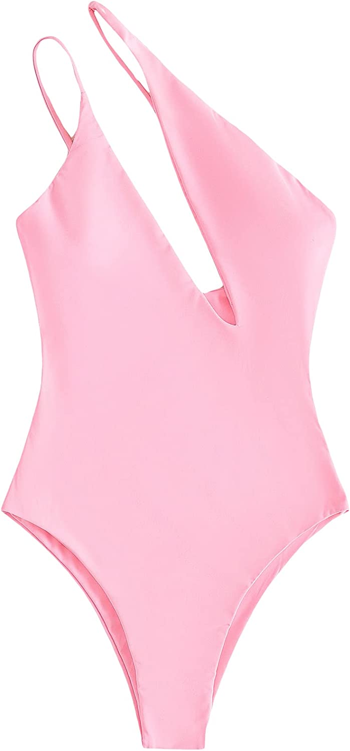 Singreal Women's One Shoulder One Piece Swimsuit Cutout High Cut Bathing Suit