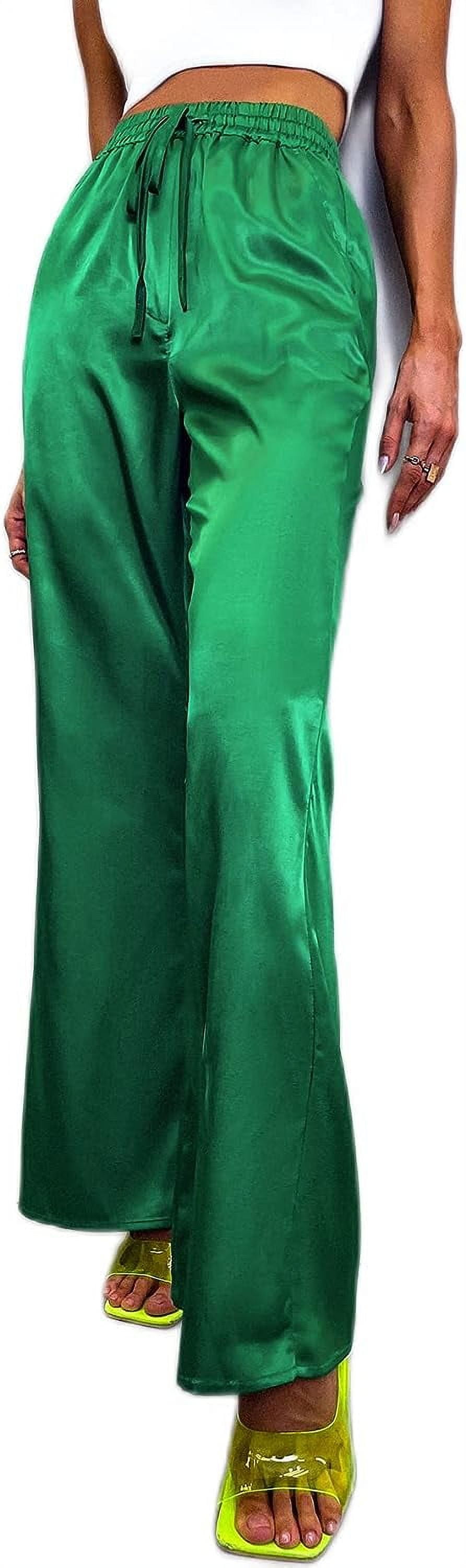 Singreal Women's Satin Pants Drawstring High Waisted Silk Wide Leg