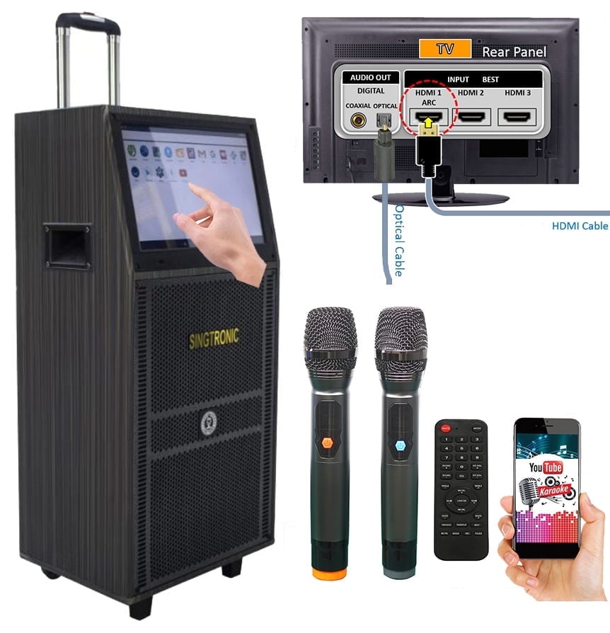 Singtronic BT-888Pro Professional 1000W Powered 12" Bluetooth Speaker, Karaoke Machine with 2 Microphones