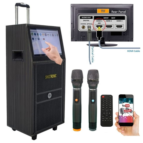 Singtronic BT-888Pro Professional 1000W Powered 12" Bluetooth Speaker, Karaoke Machine with 2 Microphones