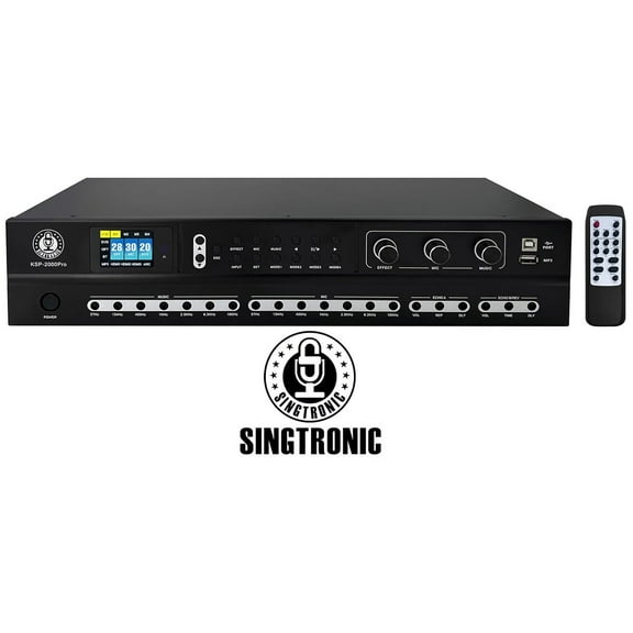 Singtronic KSP-2000Pro Professional Digital Sound Processor 2-in-1 Karaoke Amplifier with Mixer, Anti-Feedback, 3000W