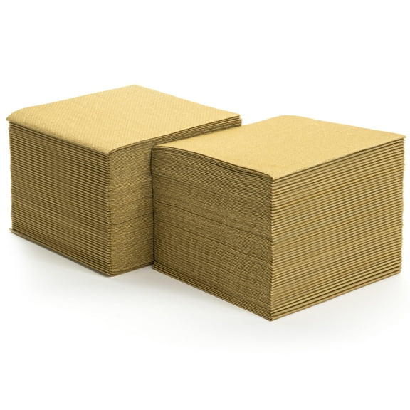 Singular Cocktail Napkins - 100 Disposable Square Beverage Napkins - Size 4.00" x 4.00" - Gold