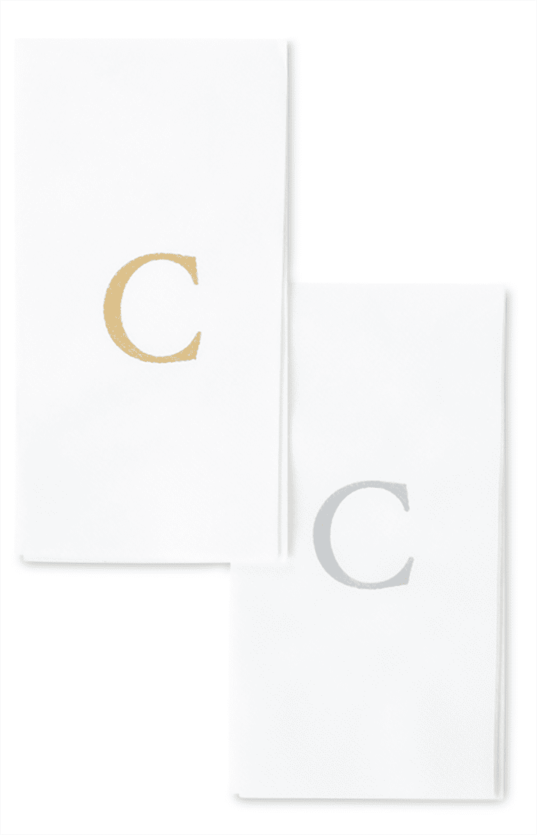 Singular Disposable Guest Towels - Monogram Hand Towels - Bathroom Paper Napkins - Gold "C" - 25 Count