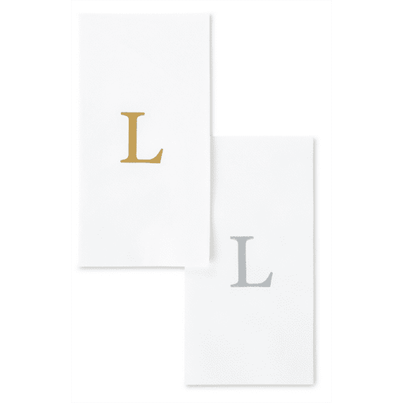 Singular Disposable Guest Towels - Monogram Hand Towels - Bathroom Paper Napkins - Gold "L" - 25 Count