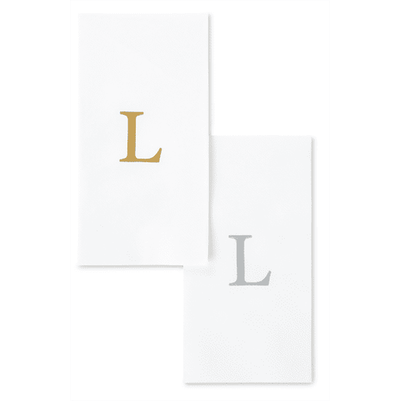 Singular Disposable Guest Towels - Monogram Hand Towels - Bathroom Paper Napkins - Gold "L" - 25 Count