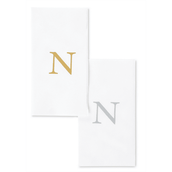 Singular Disposable Guest Towels - Monogram Hand Towels - Bathroom Paper Napkins - Gold "N" - 25 Count