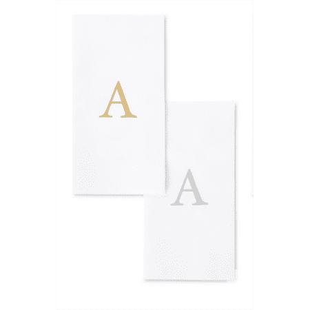 Singular Disposable Guest Towels - Monogram Hand Towels - Bathroom Paper Napkins - Silver "A" - 25 Count