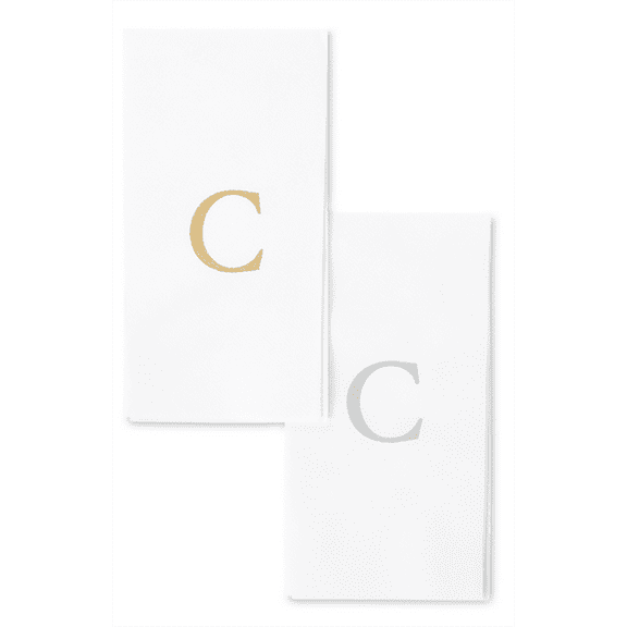 Singular Disposable Guest Towels - Monogram Hand Towels - Bathroom Paper Napkins - Silver"C" - 25 Count