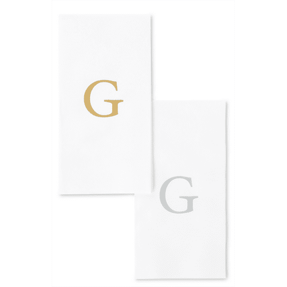 Singular Disposable Guest Towels - Monogram Hand Towels - Bathroom Paper Napkins - Silver "G" - 25 Count