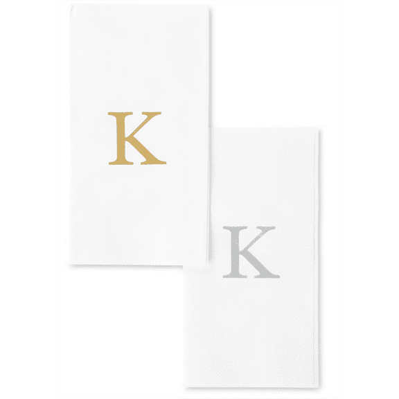 Singular Disposable Guest Towels - Monogram Hand Towels - Bathroom Paper Napkins - Silver "K" - 25 Count