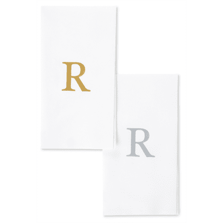 Singular Disposable Guest Towels - Monogram Hand Towels - Bathroom Paper Napkins - Silver "R" - 25 Count