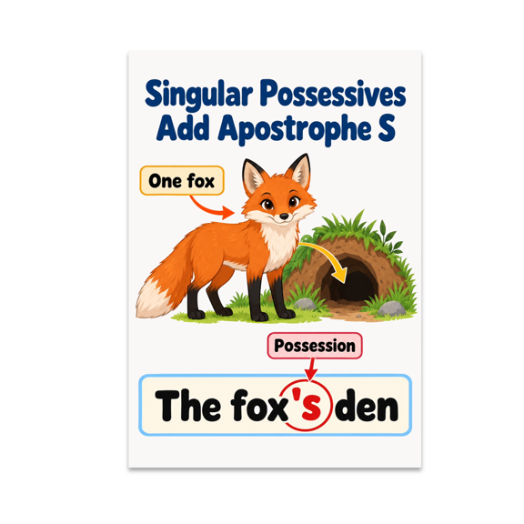 Singular Possessives Add Apostrophe S - Grammar Enthusiast - 13x19 Poster Print