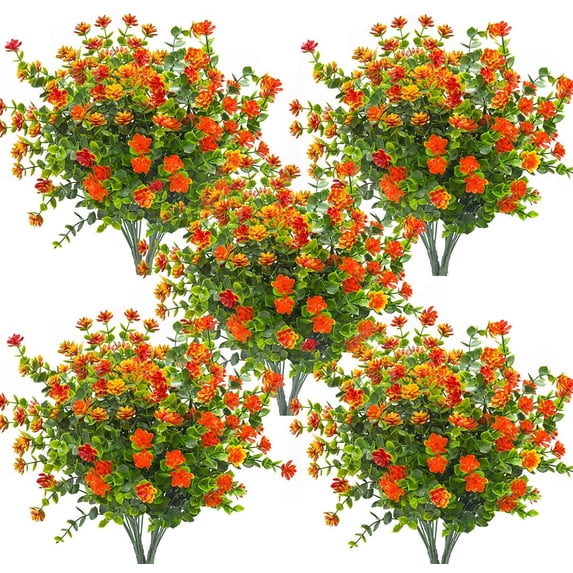 Sinhoon 10 Bundles Artificial Daffodil Outdoors Flowers (Orange-eucalyptus)