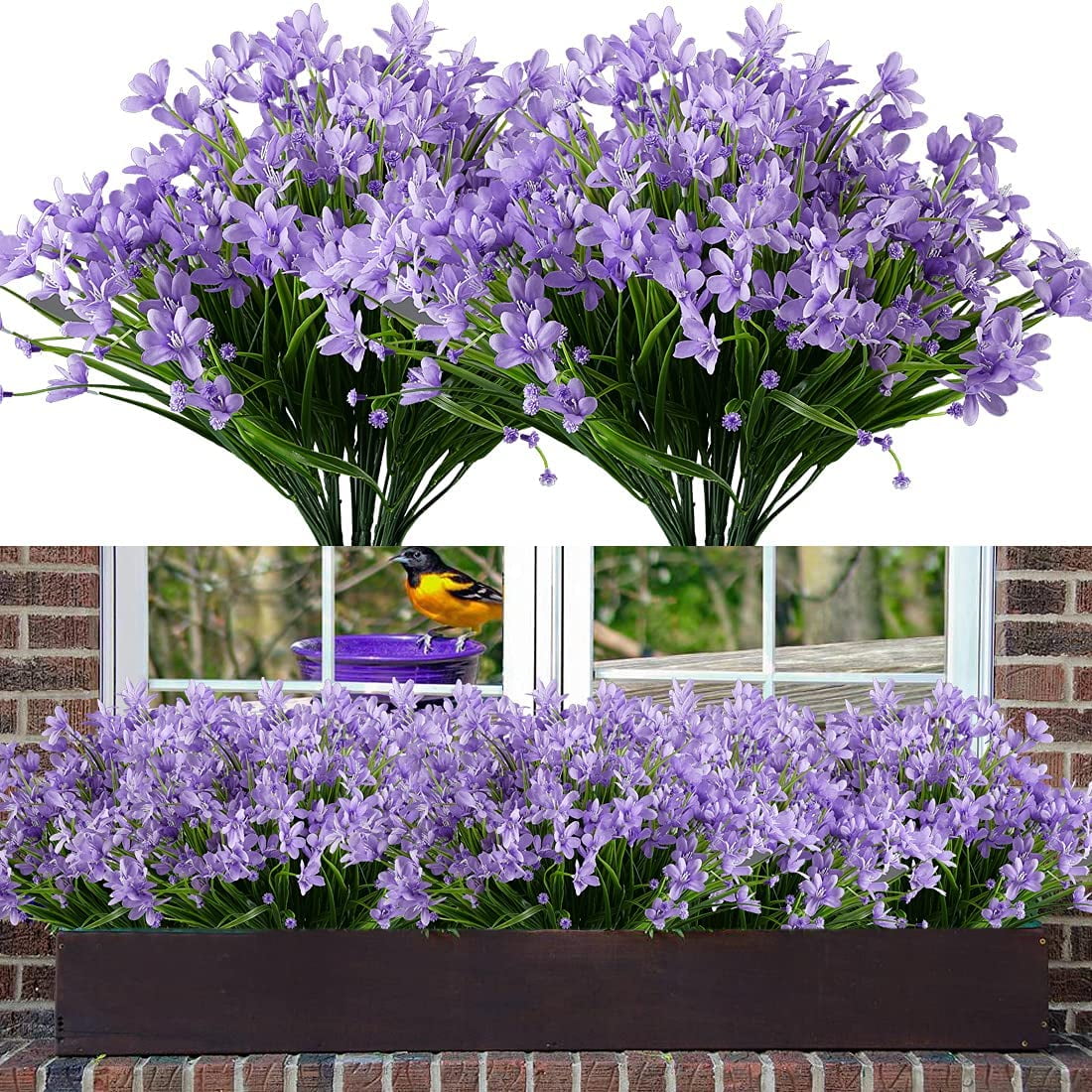 Sinhoon 10 Bundles Artificial Daffodils Flowers Faux Plastic Lotus Shrubs UV Resistant No Fade Faux Greenery For Bridal Bouquet Home Garden Hanging Planter Porch Patio Wedding Decoration(Purple)