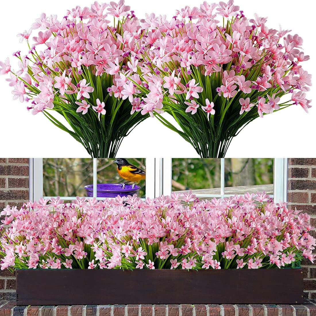 Sinhoon 10 Bundles Artificial Daffodils Flowers Faux Plastic Lotus Shrubs UV Resistant No Fade Faux Greenery For Bridal Bouquet Home Garden Hanging Planter Porch Patio Office Wedding Decoration(Pink)