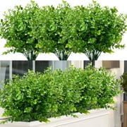 Sinhoon 12 Bundles Artificial Fall Boxwood No Fade Faux Autumn Plants, Fake Indoor Outdoor Greenery for Party Home Garden Fireplace Décor (Green)