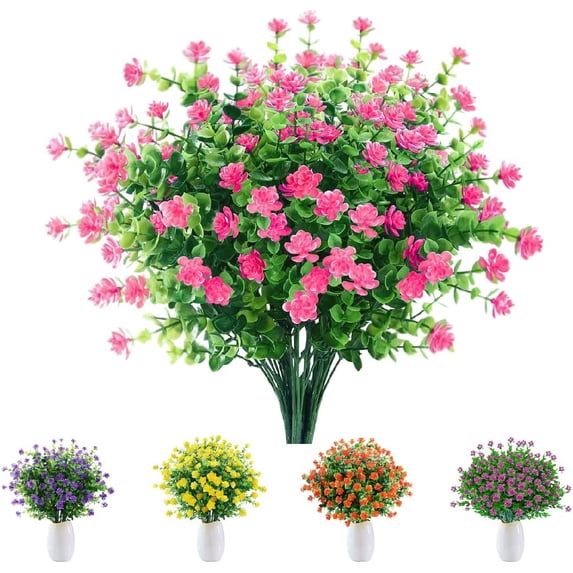 Sinhoon 12 Bundles Artificial Flowers Fake Lavender Flower UV Resistant Shrubs Plastic Plants for Outdoor Indoor Home Garden Porch Wedding Party Decor (2# Pink)