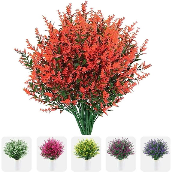 Sinhoon 12 Bundles Artificial Flowers Fake Lavender Flower UV Resistant Shrubs Plastic Plants for Outdoor Indoor Home Garden Porch Wedding Party Decor (Red)
