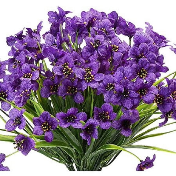 Sinhoon 12 Bundles Artificial Flowers Outdoor UV Resistant Fake Flowers No Fade Faux Plastic Plants Garden Home Wedding Decor(Deep purple)